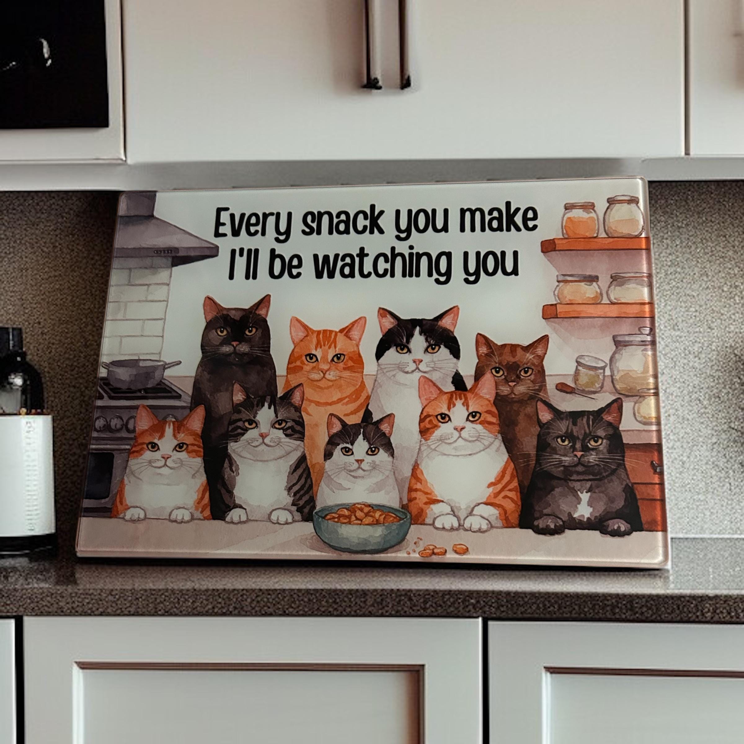 Cat Glass Worktop Saver - Heat Resistant Chopping Board