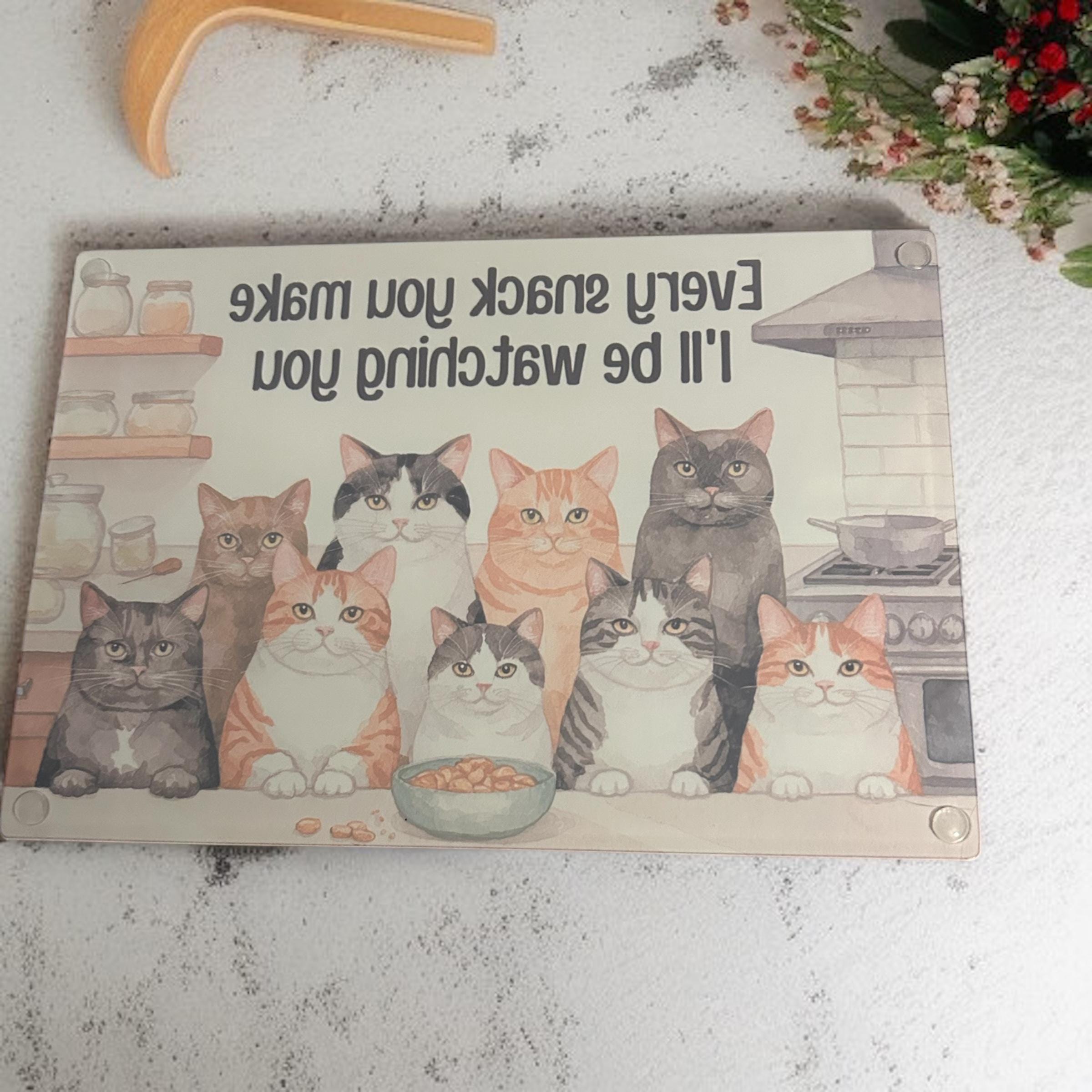 Cat Glass Worktop Saver - Heat Resistant Chopping Board